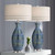 38" Tall Large Modern Coastal End Table Lamps Set of 2 Blue Drip Finish Ceramic Off-White Shade Living Room Bedroom Bedside Nightstand