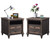 Set of 2, Large 2 Drawers Sofa Side Table with Charging Station, Rustic Wood Square Nightstand for Living Room, Bedroom, Office, Dark Rustic Oak