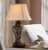 Barnes and Ivy Traditional Table Lamps 32.5" Tall Set of 2 Bronze Brown Carved Leaf Openwork Vase Tan Rectangular Shade Cottage Core Decor for Living Room