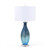 Pemberly Row Contemporary Table Lamps, 30-Inch Blue Tone Art Glass Body with Crystal Base, Linen Shade, 3-Way Switch