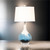 Pemberly Row Table Lamps Set of 2, 28-Inch Blue Tone Glass Base, Linen Hardback Shade, 3-Way Switch, Max 100W Bulb
