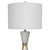 Pemberly Row 30.5" Hourglass Resin & Metal Table Lamps, Matte White Finish with Brushed Gold Band, Linen Shade, 3-Way Switch, Modern Set of 2 for Living Room