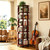 Azlafu 6 Tier 360° Rotating Solid Wood Bookshelf with Wheels, Lazy Susan Circular Spinning Revolving Corner Bookcase, Freestanding Storage Shelf for Bedroom Small Space, Walnut