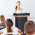 43" Wood Podium Stand with Wheels, Portable Lectern with 3 Levels of Storage, Floor Standing Customer Reception Podiums Mic Stand Desk for Churches, Office, School,Conference, Auditorium, Seminar