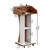 Mobile Wooden Podium Stand with Lockable Wheels Modern Presentation Blockboard Lectern Black Walnut Color with Storage Shelves for Office, Church, Classroom, Conference Room