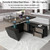 SAINTCY Adjustable Executive Desk - Luxury L Shaped Desk with Drawers, Large Table with File Cabinets, Executive Office Desks with LED Light Strip Home Office Desk for Professionals