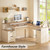YOMILUVE 63" Farmhouse L Shaped Executive Desk with Drawers & Storage Shelf, Corner Computer Desk with Power Outlets, L Shaped Office Desk with Monitor Stand, Printer Shelf, Antique White