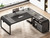 SEDETA 61 Inch Executive Desk, Large Office Desk with File Drawer, L Shaped Desk with Drawers, Computer Desk with Mobile CPU Stand, Storage Shelves, Power Outlets for Home Office, Gray