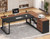 UPOSOJA 71" Executive Desk, Large Office Desk with Drawers & Storage Shelves, Modern L Shaped Computer Desk Corner Desk with Power Outlets, File Cabinet, Business Furniture Desk Workstation (Walnut)