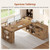 UPOSOJA 71" Executive Desk, Large Office Desk with Drawers & Power Outlets, L Shaped Computer Desk with Storage Shelves & Lateral File Cabinet, Modern Corner Desk, Business Furniture Workstation Oak