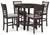 Signature Design by Ashley Langwest Transitional Diamond Patterned Counter Height Dining Table and 4 Upholstered Bar Stools, Set of 5, Dark Brown & Beige