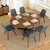 HIPIHOM Extendable Round Dining Table Set for 6 People, 43.3"-59" Extendable Kitchen Table with 6 Upholstered Chairs, Space Saving for Kitchen Dining Room (Walnut Table+6 Grey Chairs)