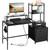 KATHY&BOB 59.1" Computer Desk with Power Outlets and Storage Shelves, Reversible Home Office Desk with 2 Fabric Drawers, Sturdy Writing Table with Detachable Monitor Stand for Small Spaces