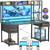 Aheaplus Desk with LED and Outlets, Gaming Desks with Hutch, 55.2'' Computer Desk with Drawers, Reversible Office Desk with Storage Bookshelf Large Workstation with Shelf, Desk for Home, Black Oak