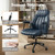 Bananister Blue Leather Office Desk Chair with Wheels and Arms, Height Adjustable, Vintage, Mid Century Modern Style