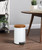 SunnyPoint Elite Bamboo Lid 4.5 Liter (1.2 Gallon) Round Trash Can with Plastic Inner Bucket; Bathroom, Office, Kitchen and Bedroom Step On and Slow Close (White)