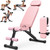 XDDIAS Workout Bench, 10 Backrests Adjustable Weight Bench with Extended Headrest, 800LBS Foldable Weight Bench for Home Gym, Incline Decline Flat Bench Compact for Small Space Training, Pink
