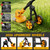 Electric Weed Wacker Cordless with Wheels,Electric Weed Eater Battery Powered,4 in 1 Grass Trimmer/Brush Cutter/Grass Edger/Small Lawn Mower,No String Trimmer with Metal Blade,2 Battery (Black Yellow)