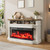 QUW Fireplace TV Stand for TVs up to 65", Farmhouse 52" Fireplace Entertainment Center with 36" 3-Side Glass Electric Fireplace