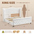 koorlian King Size Chenille Upholstered Platform Bed with Button-Tufted Wingback Headboard & Sleigh Footboard, No Box Spring Needed