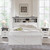 ACCOHOHO Queen Bed Frame Farmhouse with 52" Storage Bookcase Headboard, 4 Drawers Wooden Bed Frame, LED Light, Charging Station - White