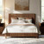 Evermagin Walnut Queen Bed Frame with Headboard, Mid Century Modern Fluted Platform Bed, Boho Wooden Bed Base