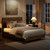 Evermagin Walnut Queen Bed Frame with Headboard, Mid Century Modern Fluted Platform Bed, Boho Wooden Bed Base