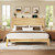 LARMACE Queen Size Wood Platform Bed Frame with Mid-Century Modern Tall Headboard & Charging Station, Built-in Headboard Shelf