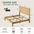 LARMACE Queen Size Wood Platform Bed Frame with Mid-Century Modern Tall Headboard & Charging Station, Built-in Headboard Shelf