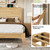 LARMACE Queen Size Wood Platform Bed Frame with Mid-Century Modern Tall Headboard & Charging Station, Built-in Headboard Shelf