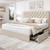 LARMACE King Size Bed Frame with 4 Storage Drawers and Tufted Headboard Linen Upholstered Platform Bed Frame with Heavy Duty Wood Slats