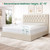 LARMACE King Size Bed Frame with 4 Storage Drawers and Tufted Headboard Linen Upholstered Platform Bed Frame with Heavy Duty Wood Slats