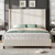 AMERLIFE King Size 62" Corduroy Upholstered Bed Frame, Luxurious Platform Bed with Extra Tall Wingback Headboard and Vertical Stripe
