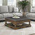 Lexicon 39 Inch Wood Coffee Table with 4 Drawers, Lower Open Shelf, Casters, Square Ottoman Coffee Table for Living Room, Brown