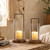 Farmhouse Hurricane Candle Holders Boho Pillar Candle Lantern Glass Wood Candle Holder Set of 2, Table Centerpieces for Living Room