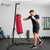 Soozier Punching Bag with Stand for Adults, 72.8"-90.9" Height Adjustable Freestanding Boxing Stand with Canvas Sandbag, Stable Triangular Base and 1" Weight Plate Storage for Home Gym MMA, Red