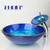 Tap+Bathroom Sink Washbasin Tempered Glass Hand-Painted Waterfall Bath Brass Set Faucet Mixer Tap