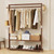 Solid Wood Clothes Rack with Wheels | 3-in-1 Freestanding Garment Rack & Coat Tree, Extra-Long Rod, Two Shelves, 220 lb Load