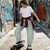 , Mid Rise Elastic Waist Multi-Pockets Denim Pants School Streetwear Size 8-12