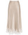 VividMosaic Lace Trim Satin Midi Skirt
