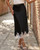 VividMosaic Lace Trim Satin Midi Skirt