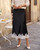 VividMosaic Lace Trim Satin Midi Skirt