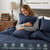 B2EVER Navy Blue Damask Quilt King Size Bedding Sets with 2 Pillow Shams