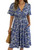 HEBELD Summer Dresses for Women 2026 - Short Sleeve V Neck Wrap Floral Dress with Pockets, Casual Midi Sundress with Sleeves, Blue Floral-03, X-Large