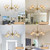 Vintage Chandelier in Matte Antique Brass Finish with Amber Flower-Shaped