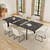 Dining Table Set for 6, Dark Grey Table+6 U-Shaped White Chairs | 63 to 78.7 Inch