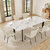 HIPIHOM Dining Table Set for 6, White Table+6 Beige Fabric Chairs