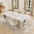 HIPIHOM Dining Table Set for 6, White Table+6 Beige Fabric Chairs