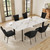 White Table+6 Black Fabric Chairs | 63 to 78.7 Inch MDF Extendable Kitchen Table with 6 Dining Fabric Chairs