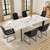 HIPIHOM Dining Table Set for 6, White Table+6 U-Shaped Black Chairs | 63 to 78.7 Inch